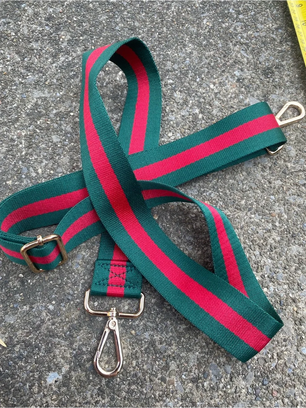 Striped Green & Red Adjustable Bag Strap with Gold Hardware